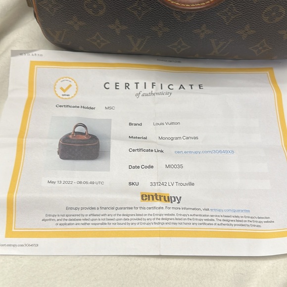 Louis Vuitton trouville authenticated with COA code mi0035 - Picture 7 of 7